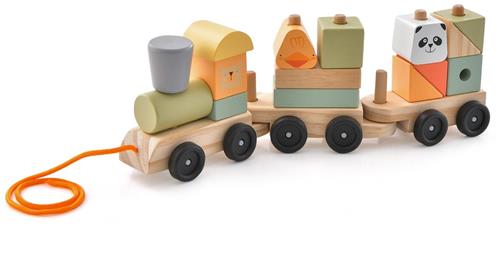 COSTWAY 3-delige houten spoorwegset, kinderen houten trein, stapelbaar met bouwstenen en kleurrijke dierfiguren, bouwsteentrekker, locomotieven, pedagogisch voor jongens en meisjes vanaf 3 jaar