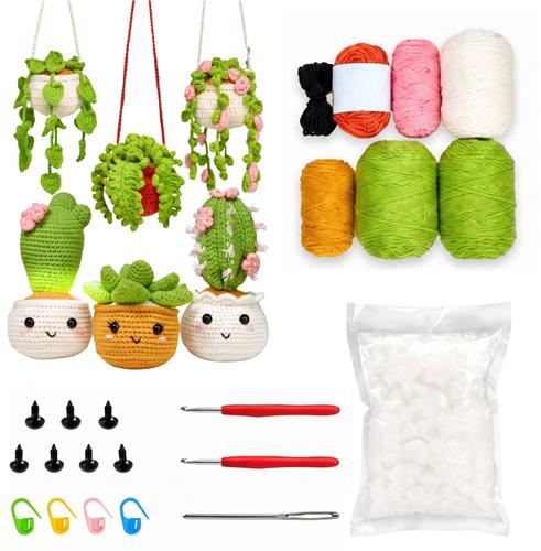 Somstyle Haakset Planten - 6 Amigurumi Plantjes - Compleet DIY Haakpakket voor Beginners & Gevorderden - Multicolor