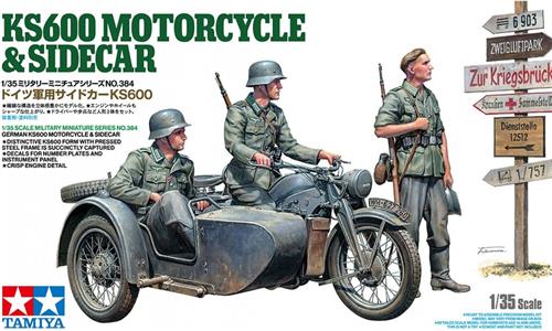 1:35 Tamiya 35384 Duitse KS600 Motorfiets en Zijspan - Zündapp Plastic Modelbouwpakket