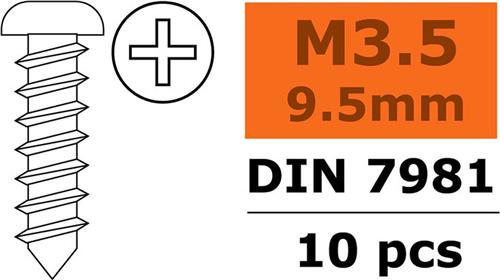 Revtec - Zelftappende cilinderkopschroef - 3,5X9,5mm - Gegalvaniseerd staal - 10 st