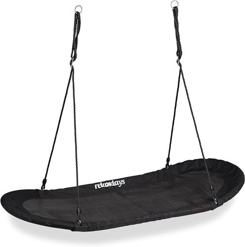 Relaxdays Nestschommel XXL, schommelnest voor kinderen en volwassenen, 100 kg, meerkinderschommel ovaal, 141,5 x 43,5 cm, zwart