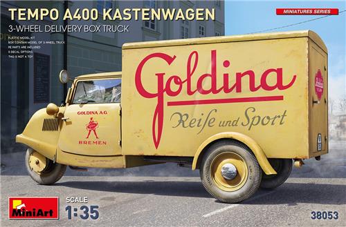 1:35 MiniArt 38053 Tempo A400 Kastenwagen - 3-wheel Delivery Box Truck Plastic Modelbouwpakket