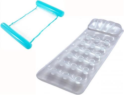 Zilverkleurig Luchtbed - 188 x 71 cm + WaterHangmat Drijfstoel 108 x 73 cm LoungeStoel Zwembad Ligbed Luchtbed - Floating Bed - Beach Float - Float LoungeStoel - Drijvende Water Ligstoel - Opblaasbaar