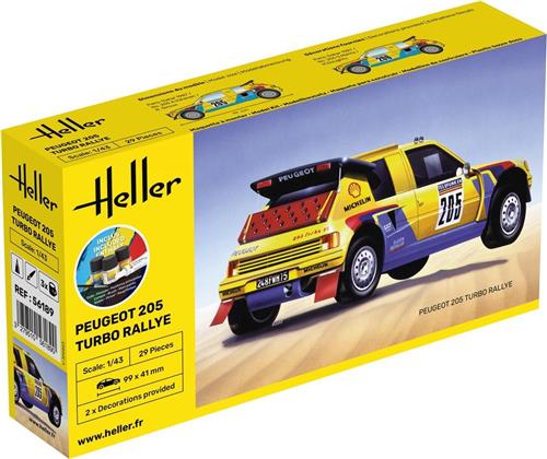 1:43 Heller 56189 Peugot 205 Turbo Rally Auto - Starter Kit Plastic Modelbouwpakket