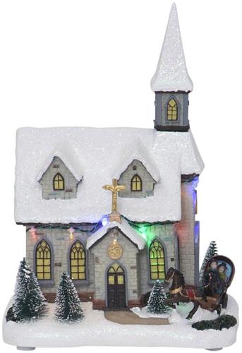 Star Trading LED Scenery 'Kapel', Kerk als muziekdoos + rotatie, batterij + timer, kleurrijke LED's, H 27 cm, B 19 cm