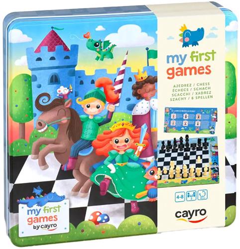 Cayro My First Chess - Kinderschaakset in Metalen Doos - Neopreen Schaakbord 32x32 cm - 2 Spelers - Speelduur 20-30 Minuten - Leeftijd 6-12 Jaar - Educatief Strategisch Bordspel voor Kinderen