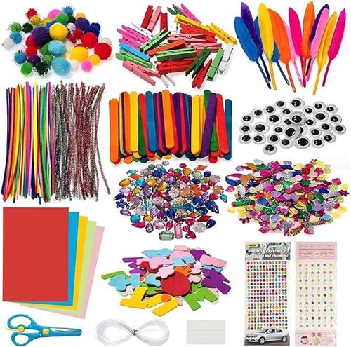 PolkaHome Knutselset voor Kinderen - 1300+ Delen - Hobbypakket met Pompons, Kralen, Veren en Pijpenragers