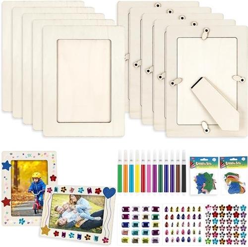 PolkaHome Houten fotolijsten knutselset 10 stuks 20x15 cm met stiften en stickers
