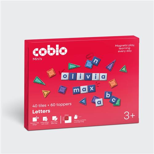 Coblo  Mini Magnetic Tiles met Mini Letter Toppers  40 Mini Magnetische tegels & 60 Mini Letter toppers  Magnetisch speelgoed  Vanaf 3 jaar