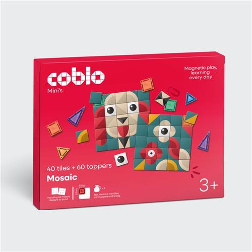 Coblo  Mini Magnetic Tiles met Mini MozaÃ¯ek Toppers  40 Mini Magnetische Tegels & 60 Mini MozaÃ¯ek Toppers  Magnetisch speelgoed  Vanaf 3 jaar