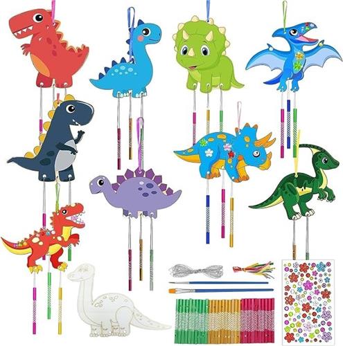 PolkaHome Dinosaurus Windgong Knutselset voor Kinderen - Houten DIY Knutselpakket om te Schilderen