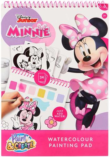 Disney Minnie Mouse waterverf kleurboek, 24 kleurplaten met penseel