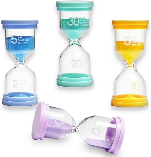 Zandloper, Timer, Keukentimer, Glazen timer, Zandloper set voor kinderen, Tandenborstelklok voor kinderen, Tandenpoetsen, Klaslokaal, Spelletjes, Kantoor, Bureau, Decoratie, Keukentimer, 3/5/10/30, Pakket van 4.
