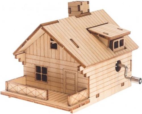 Bouwpakket Muziekdoosje Speeldoosje Huisje- hout