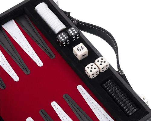 Backgammon 11 rood / zwart / wit gestikt