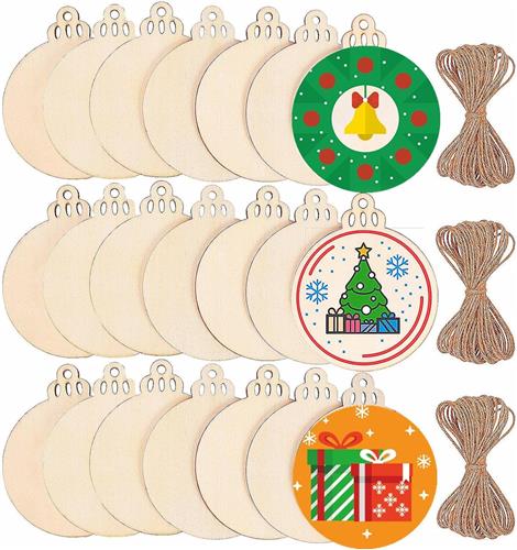 100 Stuks Houten Schijven - 9Ã—7.6 cm - Blanco Houten Uitsparingen voor Bordjes, Ornamenten en Cadeaulabels - Geschikt voor Kerstdecoratie en DIY-projecten - Gladde Randen - Inclusief Touwtje voor Ophanging - Veelzijdig voor Hobby Creatie