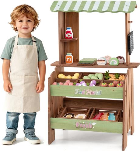 COSTWAY Kinderwinkel met weegschaal, krijtbord, 43 accessoires