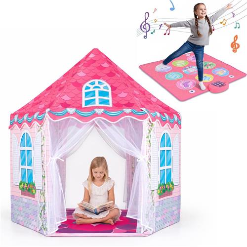 COSTWAY Speeltent, prinsessenkasteel kindertent binnen (met dansmat)