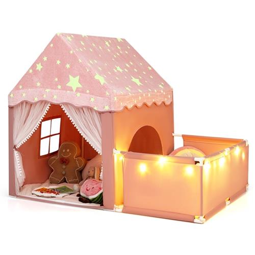 COSTWAY Speeltent voor binnen, 2-in-1 kindertent met box (roze)