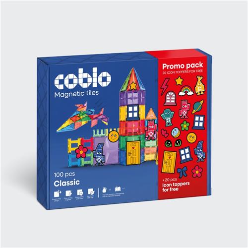 Coblo - Promopack met 20 GRATIS Icoon Toppers  Magnetic Tiles - Classic 100 stuks & 20 GRATIS Icoon Toppers  Magnetische Tegels  Vanaf 3 jaar