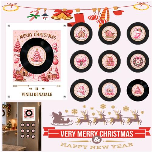 KZQ Magnetische Kerst Muziekdoos - Met 9 NFC Vinylplaten - USB-C Oplaadbaar - Zonder Telefoon - Programmeerbaar - Voor Koelkast & Decoratie - Roze