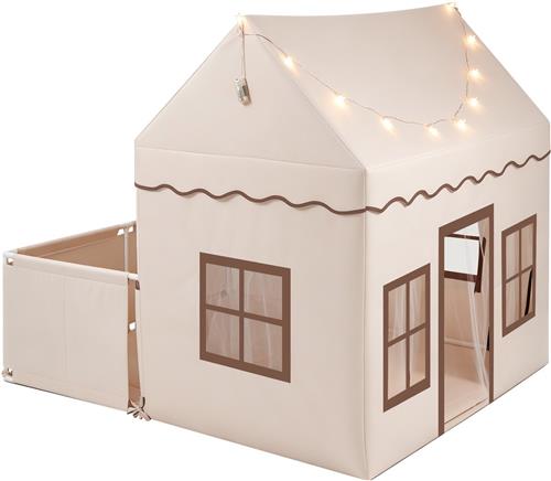 COSTWAY Kindertent voor binnen, kinderspeeltent met box (beige + bruin)
