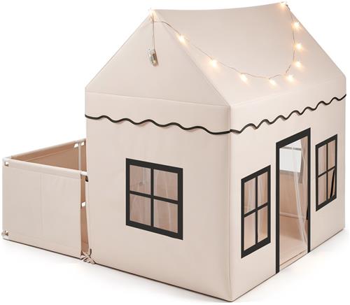 COSTWAY Kindertent voor binnen, kinderspeeltent met box (beige + grijs)