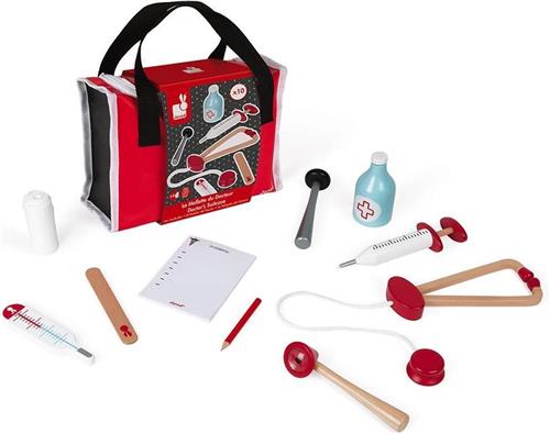 Janod - Dokterstas - Tas Met Rits - Inclusief 10 Houten Accessoires - Geschikt Vanaf 3 Jaar