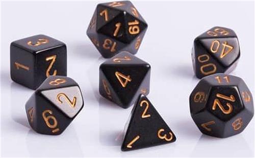 Polydice 7 Dobbelstenenset Zwart met Goudkleurige cijfers