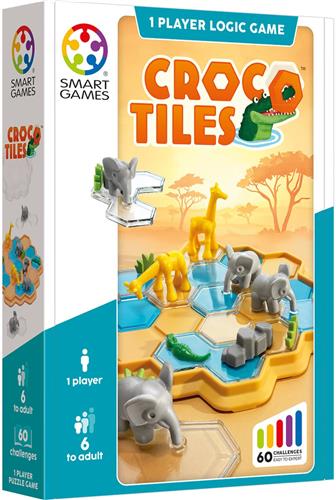 SmartGames Croco Tiles - Compact Logisch Denkspel - 60 Educatieve Safari Uitdagingen - Reisspel & Solospel - Vanaf 6 Jaar
