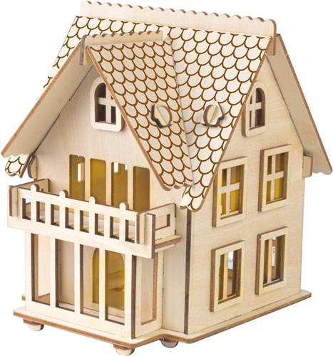 Bouwpakket Villa Huis Huisje B met verlichting- hout