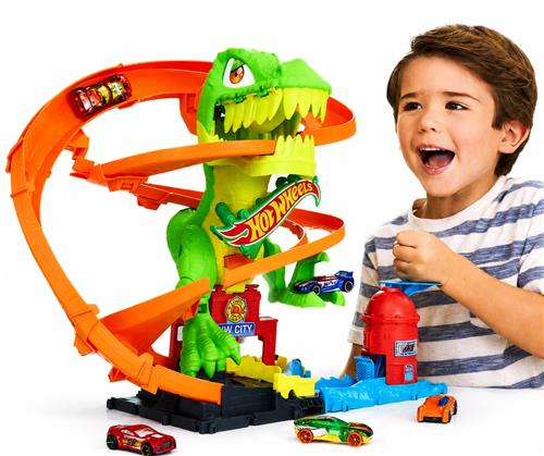 Hot Wheels City - Gevecht met T-Rex Racebaan - Inclusief 1 Auto - Speelgoed vanaf 4 Jaar - Speelgoed Autos - Autootjes - Hotweels - Hotwheels Premium - Baan - Dinosaurus Speelgoed