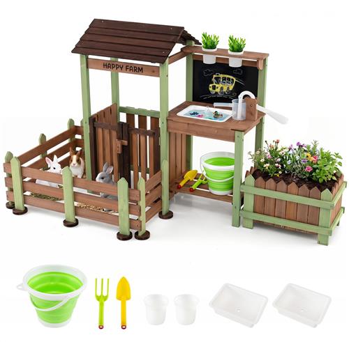 COSTWAY Modderkeuken voor kinderen, outdoor, groot, speelkeuken met waterpomp en spoelbak