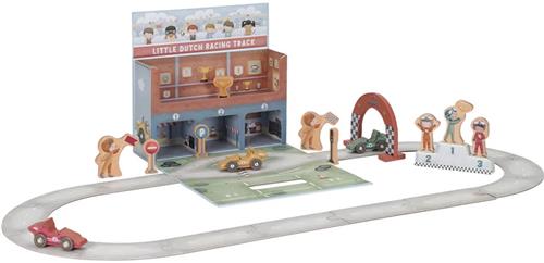 Little Dutch - Houten Racebaan + Accessoires - Speelgoedkoffer - FSC-Gecertificeerd Hout - Speelgoed vanaf 3 Jaar - Houten Speelgoed - Little Dutch Speelgoed - Race Auto - Raceauto