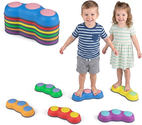 COSTWAY Balansstenen voor kinderen, set van 6 antislip stapelstenen