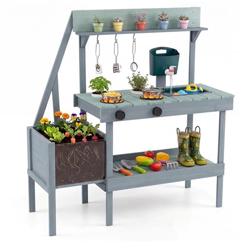 COSTWAY Modderkeuken voor kinderen, outdoor, speelkeuken met waterreservoir