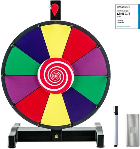 COSTWAY Gelukswiel van 30,5 cm 12 inch om te draaien, incl. gum en markeerstift, Lucky Wheel voor loterijspellen en woordspelletjes