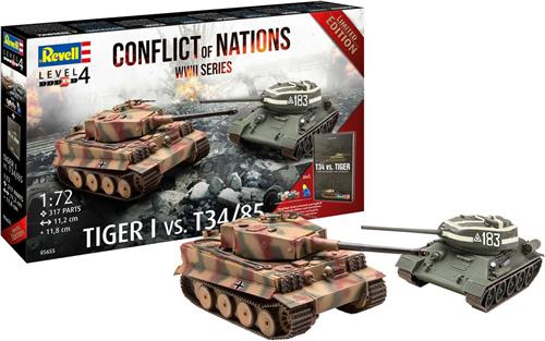 1:72 Revell 05655 Conflict of Nations WWII - Tiger I vs. T34/85 - Geschenkset met Boek Plastic Modelbouwpakket
