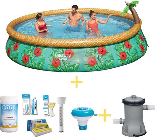 Bestway Zwembad - Fast Set - Paradijs Bloemen - 457 x 84 cm - Inclusief WAYS Onderhoudspakket & Filterpomp
