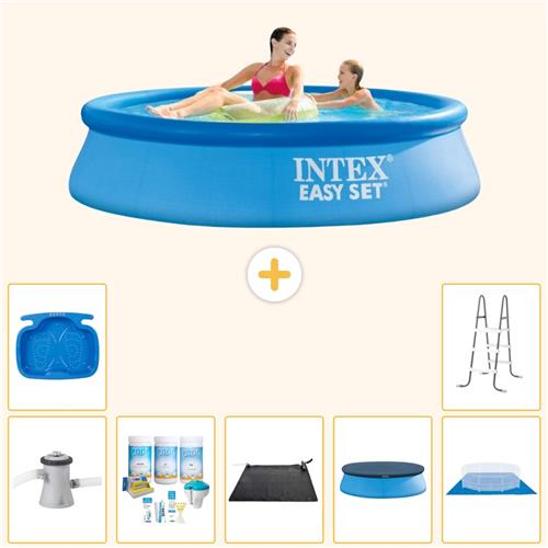Intex Rond Opblaasbaar Easy Set Zwembad - 244 x 61 cm - Blauw - Inclusief Pomp - Onderhoudspakket - Solar Mat - Afdekzeil - Grondzeil - Voetenbad - Ladder - 8-delig
