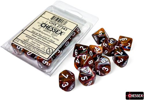 Chessex dobbelstenen set D10 Symphony wit - 10 stuks - dobbelspel.
