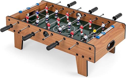 COSTWAY Mini Houten Tafelvoetbaltafel 69x60x24 cm  Inclusief 18 Voetbalspel Figuren en 2 Voetballen  Compacte Kicktafel voor Kinderen en Volwassenen  Stabiel en Gemakkelijk te Monteren