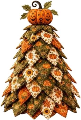 Quiltpakket  Herfstpompoen en esdoornbladeren - Stoffen boom - 3D Gelaagd Naaiset voor Beginners  Inclusief Voorgestanste Stof en Instructies  Vilt  Voor Tafeldecoratie en Knutselplezier  17Ã—11Ã—9cm