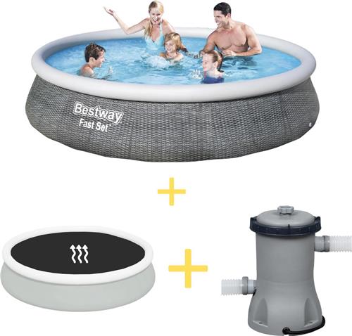 Bestway Zwembad - Fast Set - 396 x 84 cm - Inclusief Solarzeil & Filterpomp