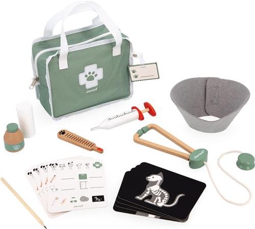 Janod - Dierenarts Set - Rollenspel - Bevat 16 Accessoires, Waaronder 4 Van Hout - Geschikt Vanaf 3 Jaar