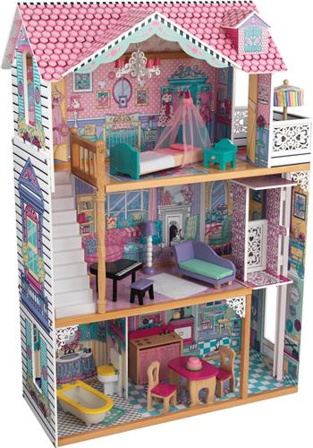 KidKraft Annabelle Poppenhuis  Groot Poppenhuis  Poppenhuis van Hout  3 Verdiepingen, 5 Kamers & Lift  Inclusief 17 Accessoires  Voor 30 cm Barbies en Soortgelijke Poppen  Vanaf 3 jaar