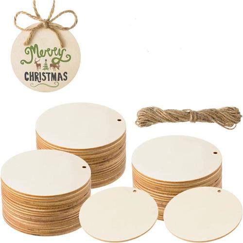 100 Onbewerkte Houten Cirkels met Gaatjes - 10 cm - Blanco Houten Uitsparingen voor Bordjes, Ornamenten en Cadeaulabels - Geschikt voor Kerstdecoratie en DIY-projecten - Gladde Randen - Inclusief Touwtje voor Ophanging - Veelzijdig voor Hobby Creatie