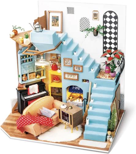 Robotime - Joy's Eiland Woonkamer - Poppenhuis met LED verlichting - Houten modelbouw - Modelbouw - DIY - Hout 3D puzzel - Tieners - Volwassenen