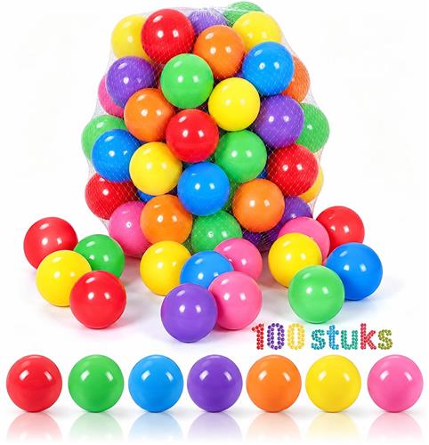 BOTC Ballenbak Ballen 100 Stuks - Regenboog Kleuren - 5,5 cm - BPA-vrije Kunststof Speelballen met Mesh Opbergzak - Deukbestendig - Voor Ballenbak, Speeltent & Kinderzwembad