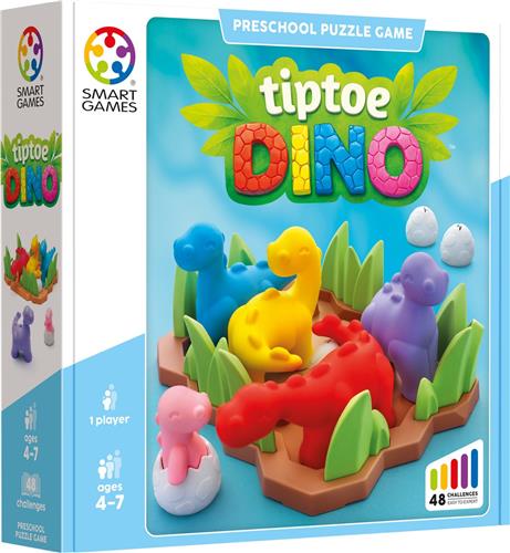 SmartGames Tiptoe Dino - 3D Logisch Denkspel - 48 Educatieve Puzzelopdrachten - Solospel voor Kleuters & Jonge Kinderen - Vanaf 4 Jaar
